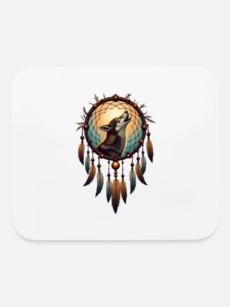 Guardian of Dreams: Wolf and Feathers - Mouse pad Horizontal - white - Front