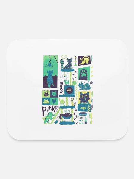 Minimalist Blue Kitties On A Cat Tower - Mouse pad Horizontal - white - Front