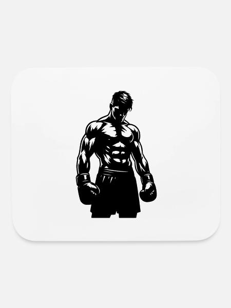 Boxer With Gloves In Concentrated Posture - Mouse pad Horizontal - white - Front