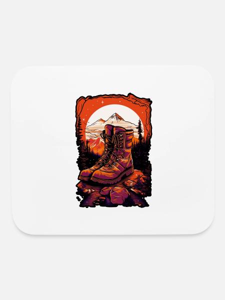 Hiking Boots , camping, flat color background, - Mouse pad Horizontal - white - Front