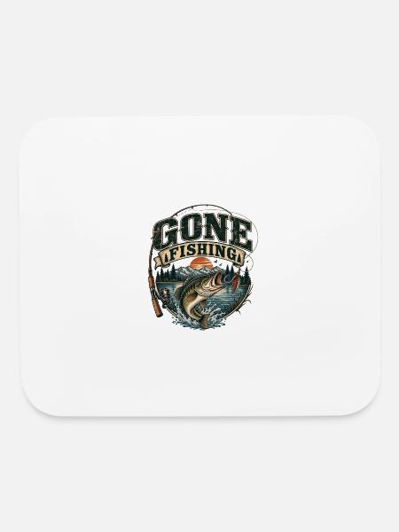 Gone Fishing - Vintage Fish Badge Design - Mouse pad Horizontal - white - Front