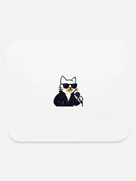 Sunglass Cat in Leather Jacket - Mouse pad Horizontal - white - Front