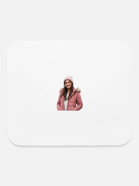 Pink Wool Coat with Fur Hood - Mouse pad Horizontal - white - Front