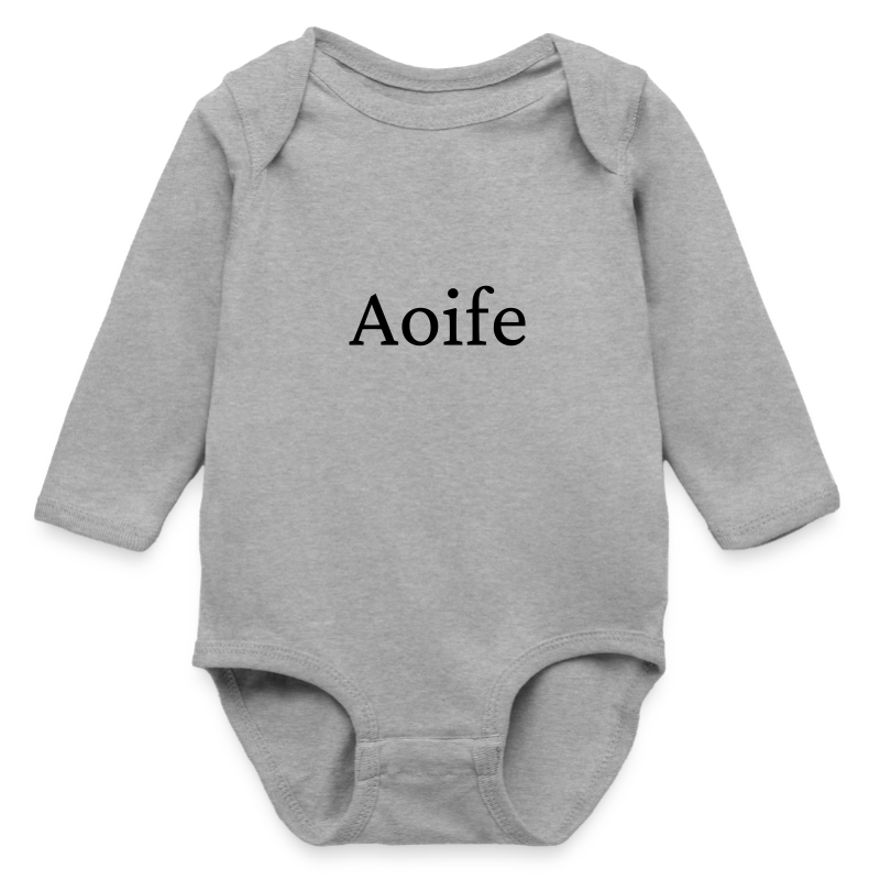 Long-sleeve baby bodysuit personalised with example name Aoife