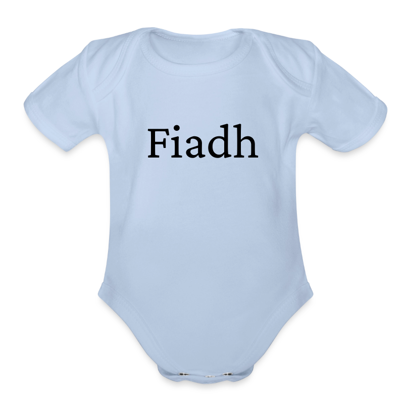 Organic baby bodysuit personalised with example name Fiadh